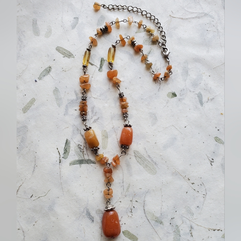Orange Agate Gemstone Lariat Necklace